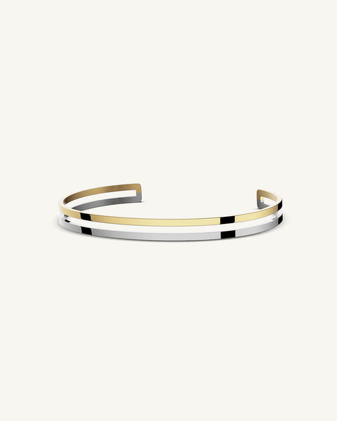 Contemporary Organic Unisex Silver Bangle Bracelet w Gold Accent | Sterling Silver and Gold Heavy Bangle Bracelet | Two Tone Bangle Bracelet discount