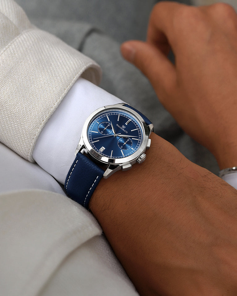 WALDOR & CO. Chrono 44 Sardinia | Watches & Jewelry | Blue Dial | Large Watch | Watch | Silver | Seiko Movement WALDOR & CO. Chrono 44 Sardinia | Watches & Jewelry | Blue Dial | Large Watch | Watch | Silver | Seiko Movement